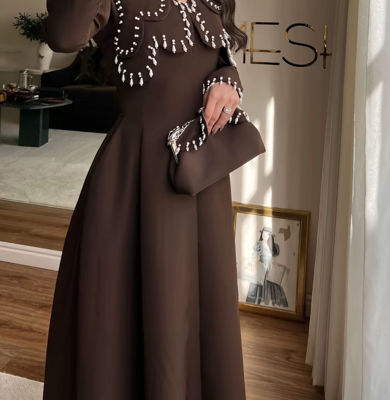 فستان سهرة ذهبي لامع